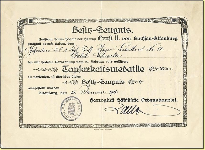 SaxeAltenburgDiplomeTapferkeitMedaille